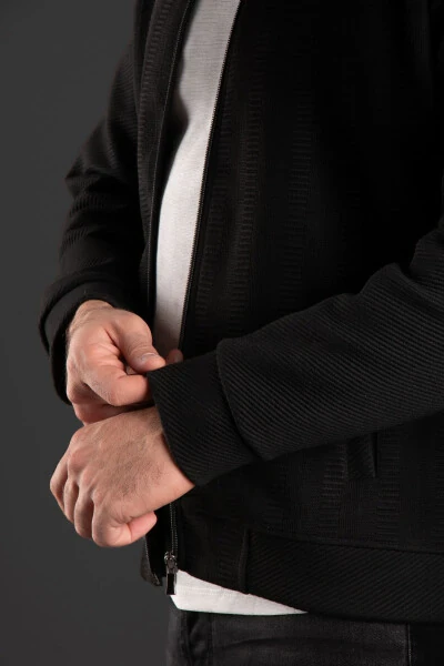 Men's Black Patterned Cardigan - ZEKİ ÖZER (1)