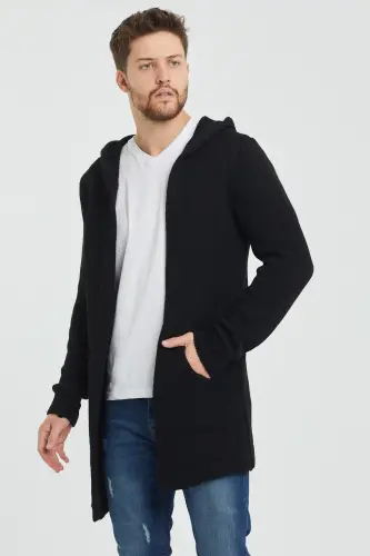 Men's Black Patterned Knit Cardigan- Hrk8085r03s-Black - 1