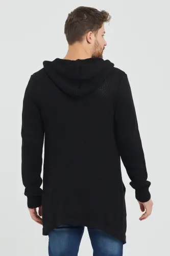 Men's Black Patterned Knit Cardigan- Hrk8085r03s-Black - TARZ COOL (1)