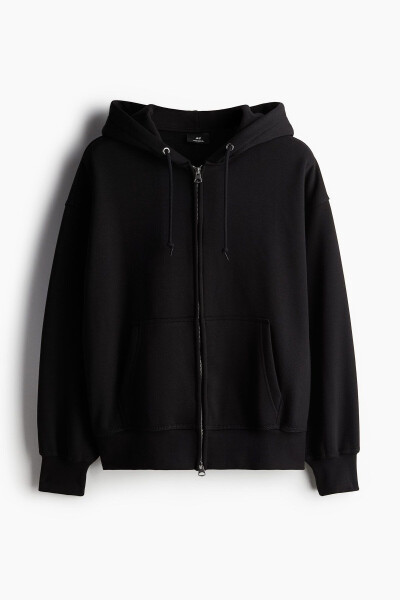 Men's Black Plus Size Zipper Hoodie - 1