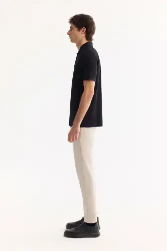 Men's Black Polo Jacquard T-shirt - 3