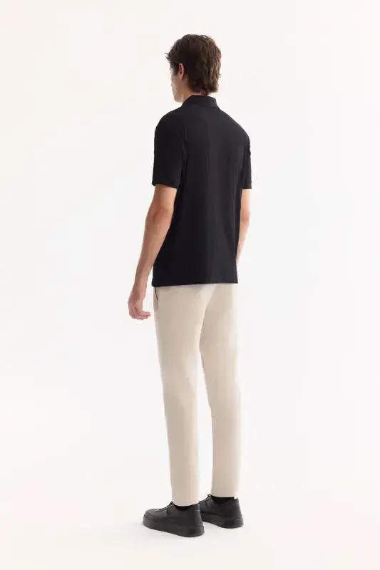 Men's Black Polo Jacquard T-shirt - 4