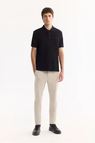 Men's Black Polo Jacquard T-shirt - 6