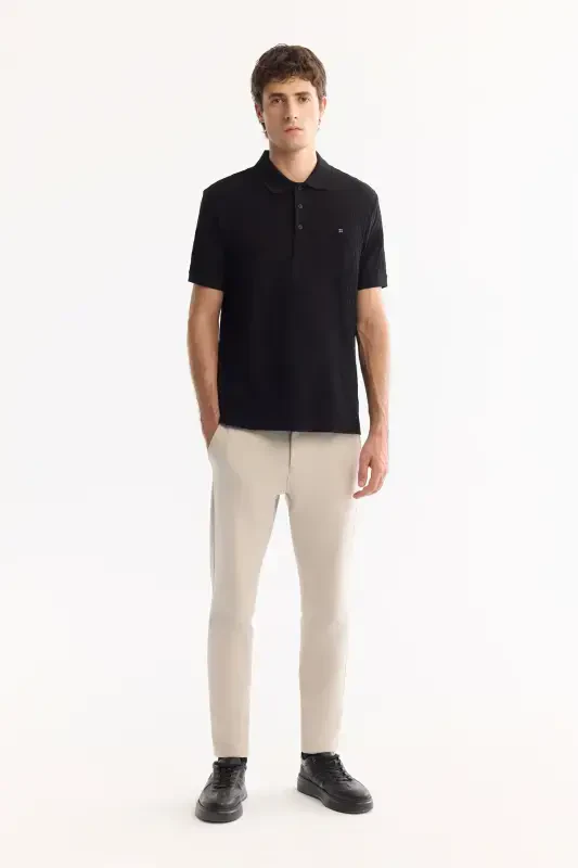 Men's Black Polo Jacquard T-shirt - 6