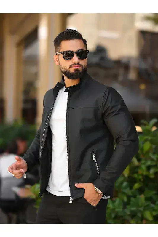MEN'S BLACK PREMIUM LEATHER JACKET-BLACK RYN SNAP - 3
