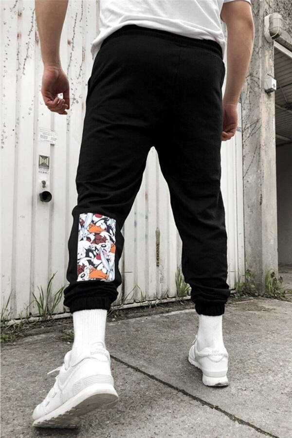 Men's Black Printed Sweatpants - 1