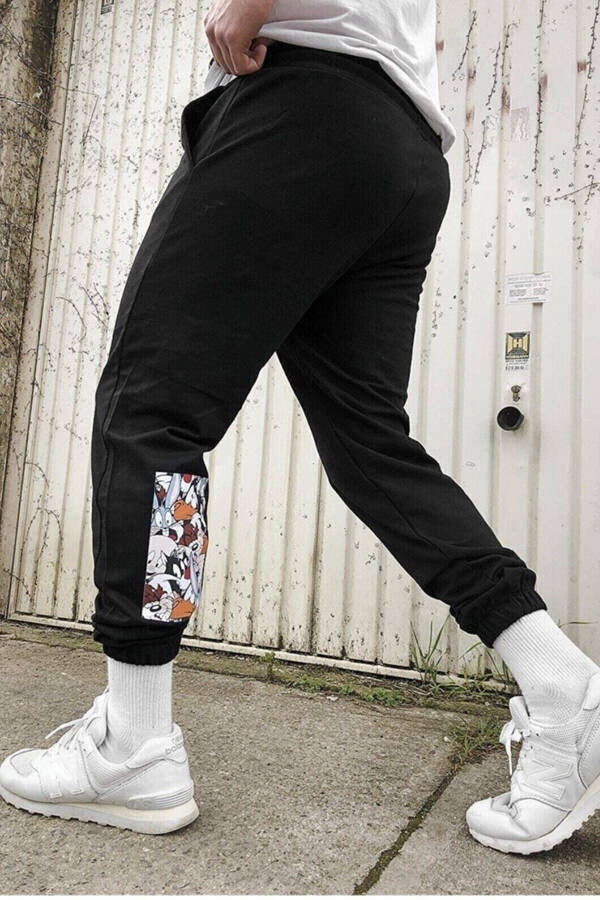 Men's Black Printed Sweatpants - 2