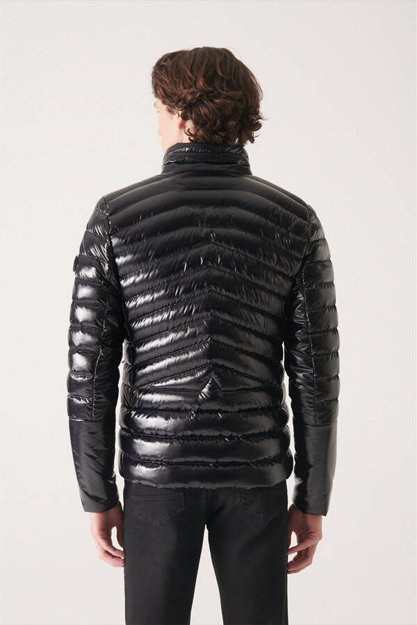 Men's Black Puffer Unisex Jacket Down Feather Water Repellent Windproof Glossy Comfort Fit E006015 - 9