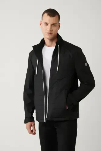 Men's Black Quilted Lace-Up Jacket - 1