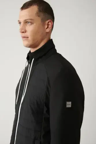 Men's Black Quilted Lace-Up Jacket - AVVA (1)