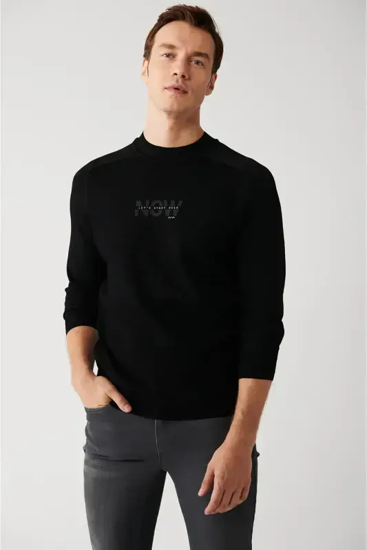 Men's Black Rayon Knit Sweater - AVVA