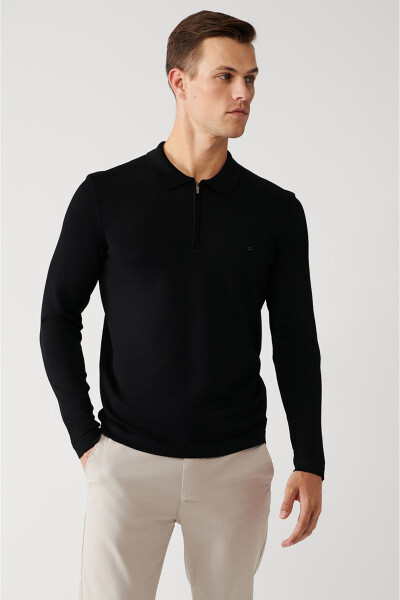 Men's Black Rayon Knit Sweater - 1