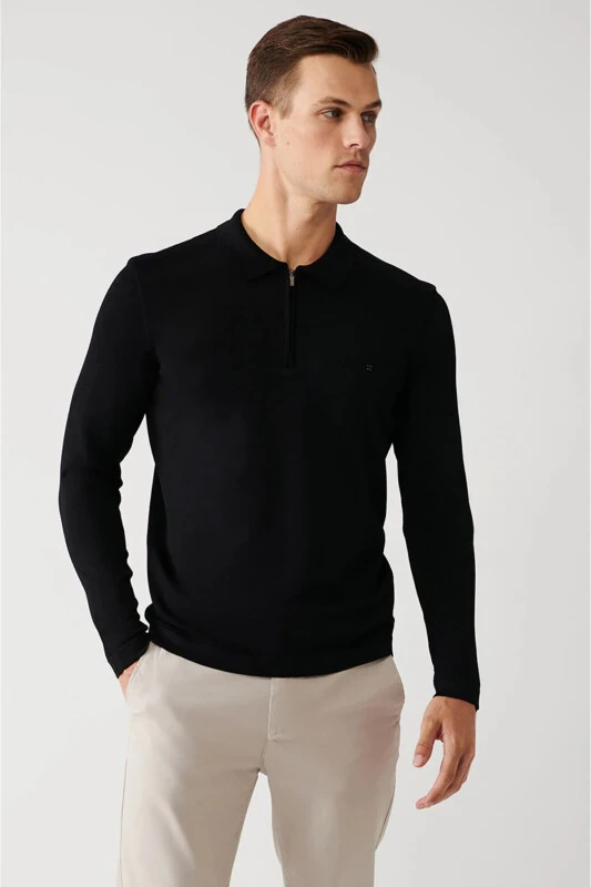 Men's Black Rayon Knit Sweater - Avva