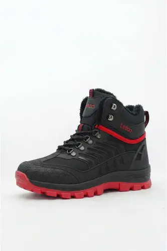 Men's Black Red Watertight Water Repellent Trekking Furry Zipped Boot - Black Red - 1