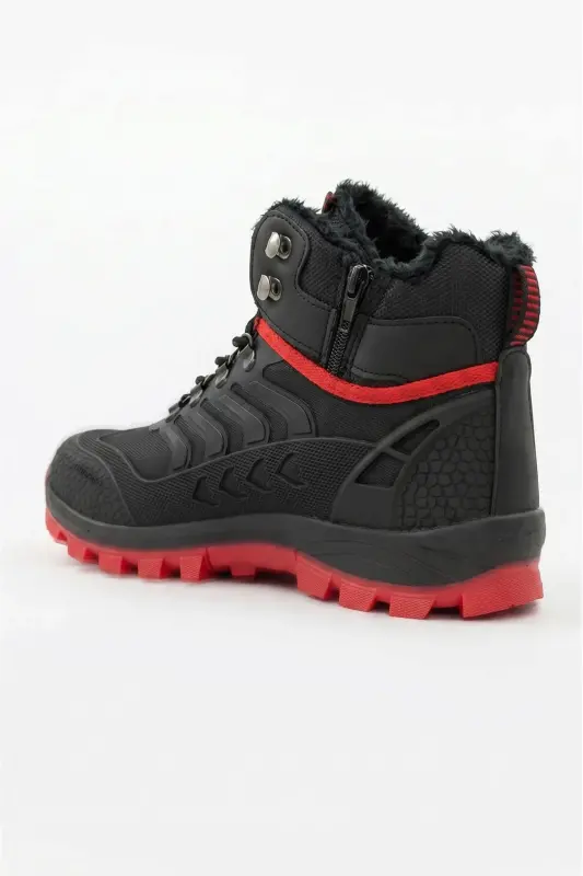 Men's Black Red Watertight Water Repellent Trekking Furry Zipped Boot - Black Red - 2