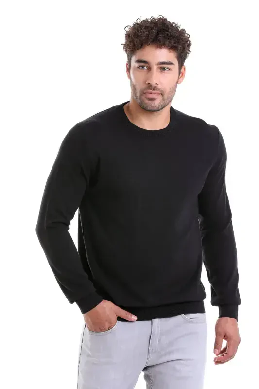 Men's Black Regular Fit 100% Cotton Crew Neck T-shirt - 1