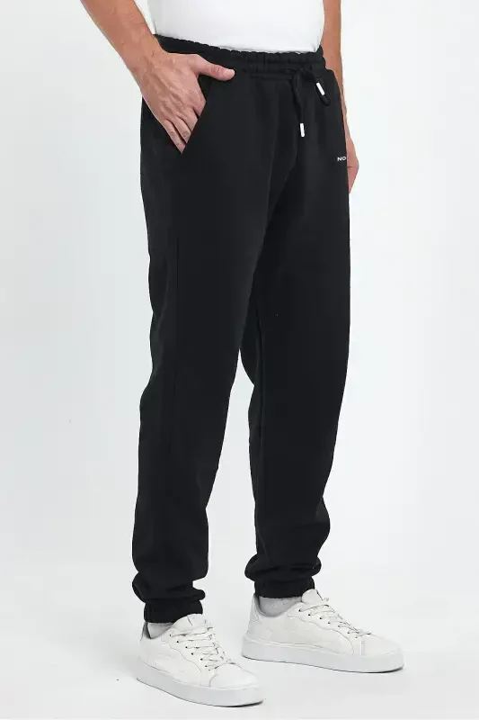 Men's Black Regular Fit Elastic Waist Note To Myself Printed Comfortable Cotton Sweatpants-Black - 3