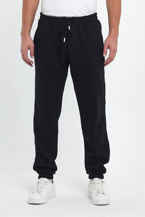 Men's Black Regular Fit Elastic Waistband Comfortable Sport Cotton Sweatpants - 1