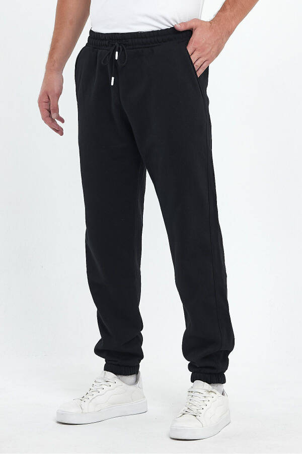 Men's Black Regular Fit Elastic Waistband Comfortable Sport Cotton Sweatpants - 2