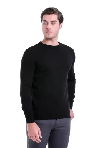 Men's Black Regular Fit Plain Crew Neck Knitwear - 1