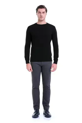 Men's Black Regular Fit Plain Crew Neck Knitwear - 3