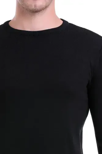 Men's Black Regular Fit Plain Crew Neck Knitwear - 4