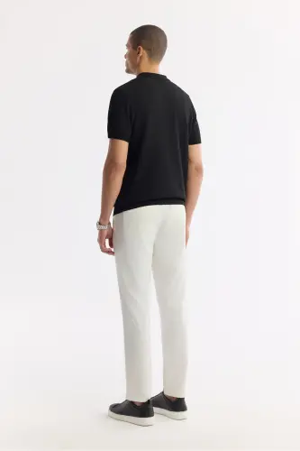 Men's Black Regular Fit Polo Neck Textured Knit T-shirt B005120-Black - 4