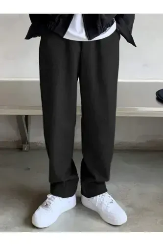 Men's Black Regular Fit Straight Leg Joggers-Black - FİTGO (1)