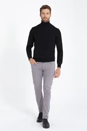 Men's Black Regular Fit Turtleneck Knit Sweater-S - 2