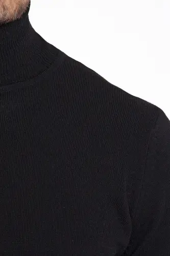 Men's Black Regular Fit Turtleneck Knit Sweater-S - 5