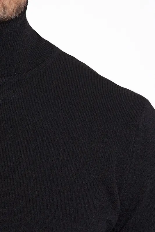 Men's Black Regular Fit Turtleneck Knit Sweater-S - 5