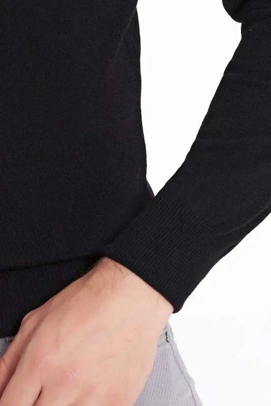 Men's Black Regular Fit Turtleneck Knit Sweater-S - 6
