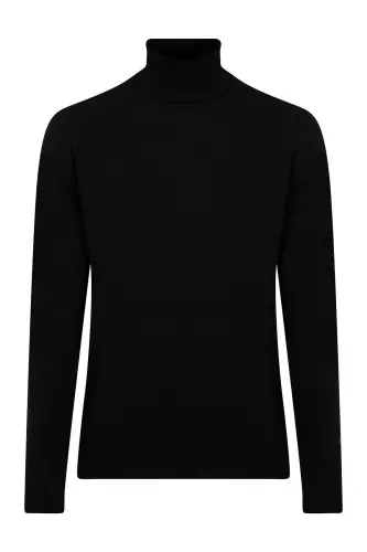 Men's Black Regular Fit Turtleneck Knit Sweater-S - 7