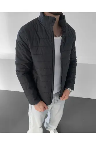 Men's Black Regular Waterproof Zipped Inner Pockets Puffer Jacket - Black - 2