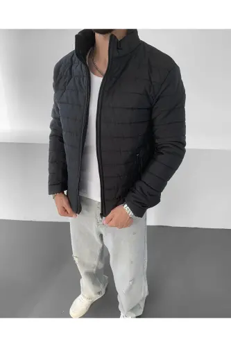 Men's Black Regular Waterproof Zipped Inner Pockets Puffer Jacket - Black - 3