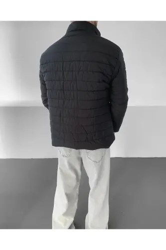 Men's Black Regular Waterproof Zipped Inner Pockets Puffer Jacket - Black - 4