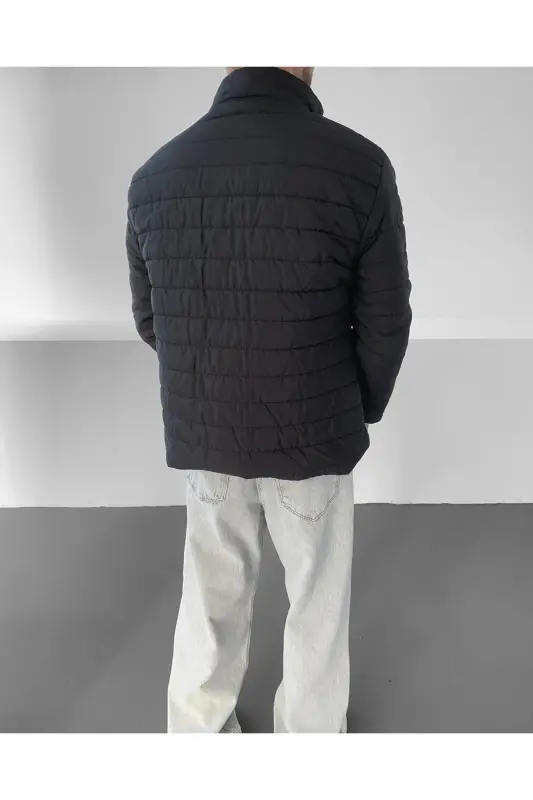 Men's Black Regular Waterproof Zipped Inner Pockets Puffer Jacket - Black - 4