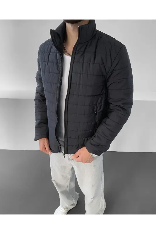 Men's Black Regular Waterproof Zipped Inner Pockets Puffer Jacket - Black - 5