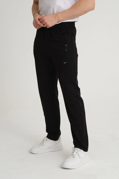 Men's Black Relaxed Fit Straight Leg Embroidery Detail Sweatpants - 1