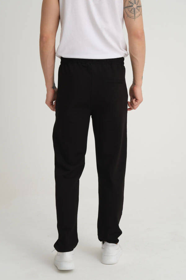 Men's Black Relaxed Fit Straight Leg Embroidery Detail Sweatpants - 4