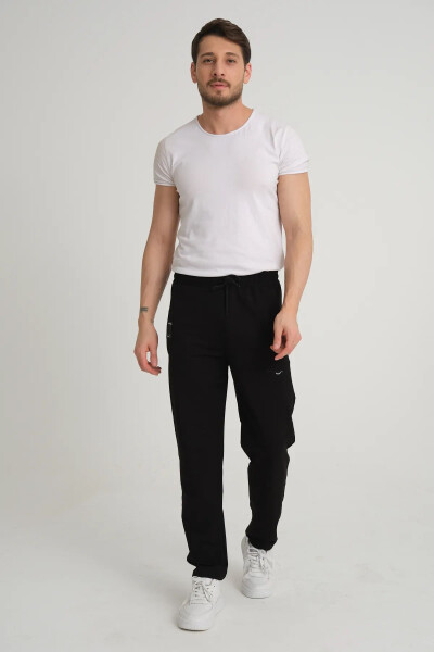 Men's Black Relaxed Fit Straight Leg Embroidery Detail Sweatpants - 6