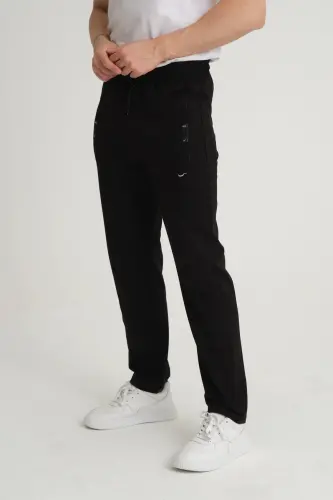 Men's Black Relaxed Fit Straight Leg Embroidery Detail Sweatpants 