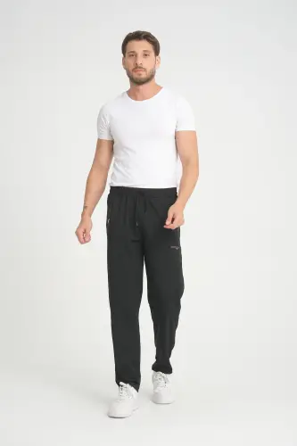 Men's Black Relaxed Fit Straight Leg Fleece Jogger Pants - 6