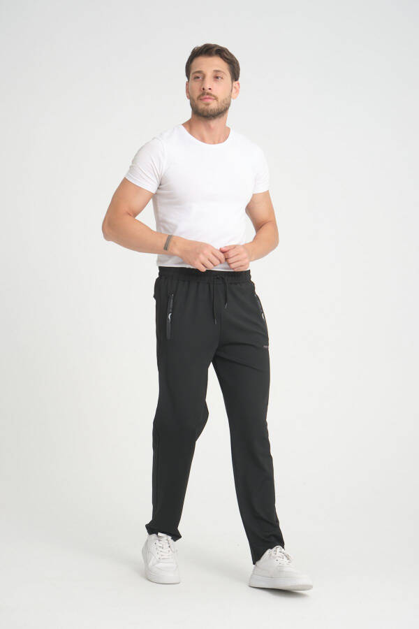 Men's Black Relaxed Fit Straight Leg Fleece Jogger Pants - 2