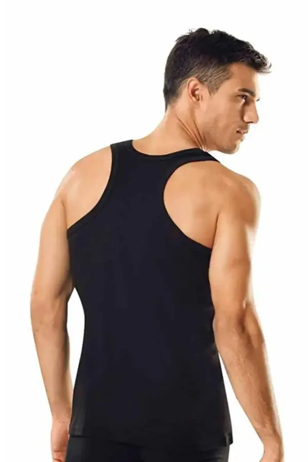 Men's Black Ribbed Sports Tank Top 6 Pack - 2