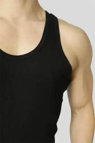 Men's Black Ribbed Tank Top 3-Pack with Lycra - 2