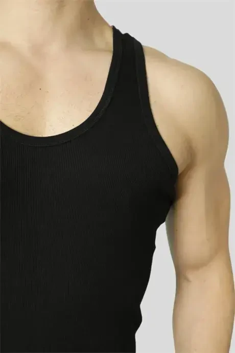 Men's Black Ribbed Tank Top 3-Pack with Lycra - 2