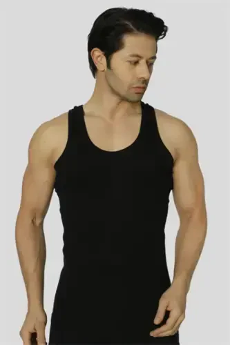 Men's Black Ribbed Tank Top 3-Pack with Lycra - 3