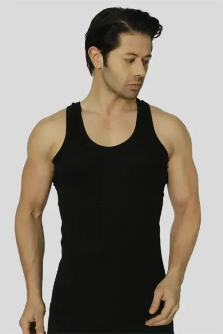 Men's Black Ribbed Tank Top 3-Pack with Lycra - 3