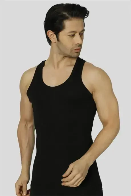 Men's Black Ribbed Tank Top 3-Pack with Lycra - 5